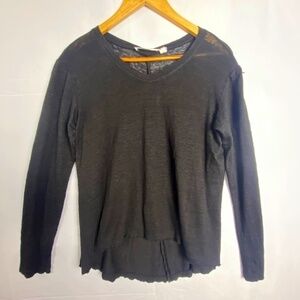 WILT women's Sz L100% Linen Long Sleeve T-Shirt top high low hem Goth Grunge